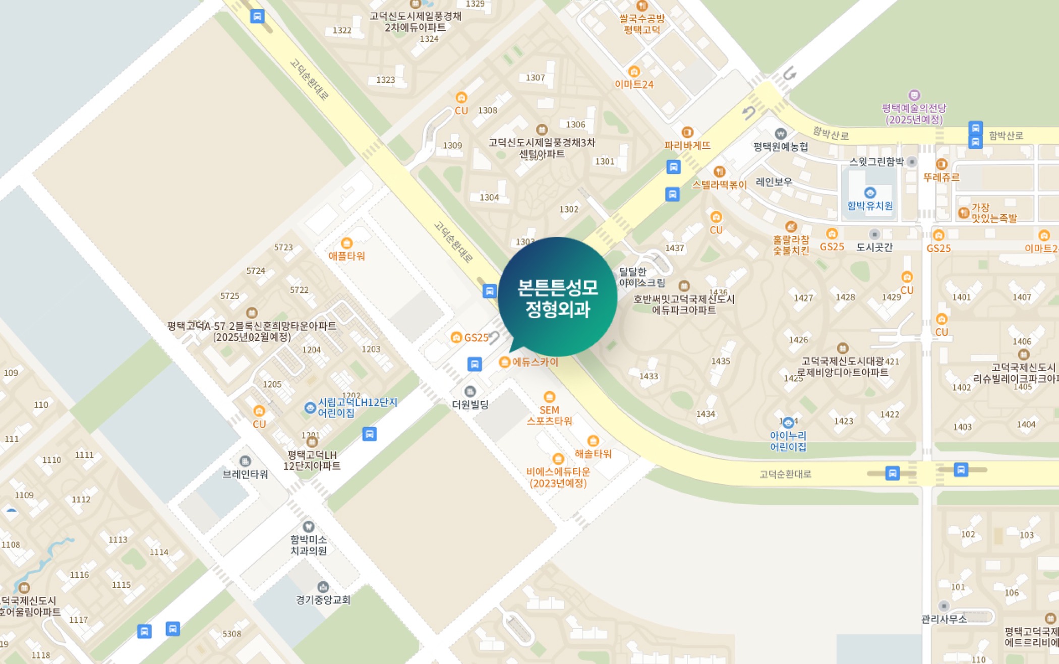 본튼튼성모정형외과 위치 지도 - 경기도 평택시 고덕로 250 에듀스카이빌딩 5층